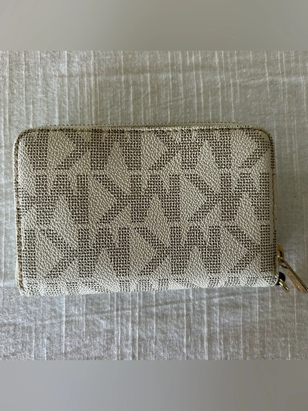 Michael Kors Beige Logo Card Holder with Gold Plaque